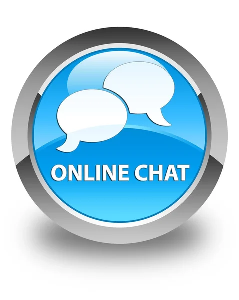 Chat en línea brillante cyan azul botón redondo —  Fotos de Stock