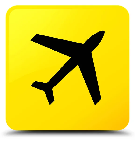 Plane icon yellow square button — Stock Photo, Image