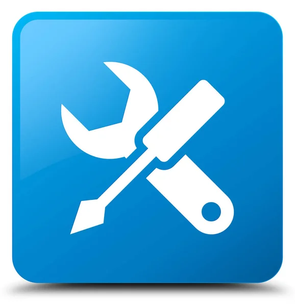 Settings icon cyan blue square button — Stock Photo, Image