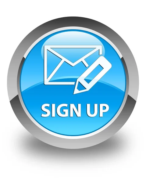 Sign up (edit mail icon) glossy cyan blue round button