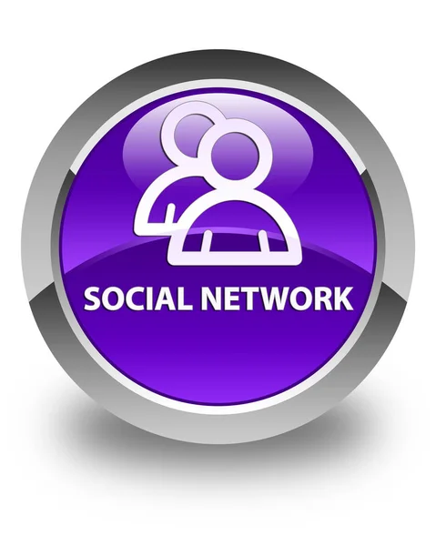 Szociális hálózat (csoport ikon) fényes lila kerek gomb — Stock Fotó