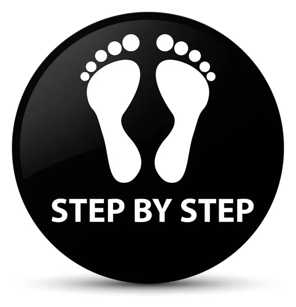 Step by step (footprint icon) black round button — Stock Photo, Image