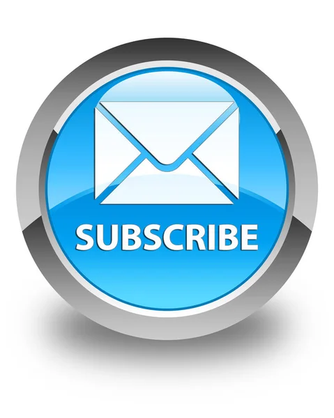 Suscribirse (icono de correo electrónico) brillante botón redondo azul cian —  Fotos de Stock