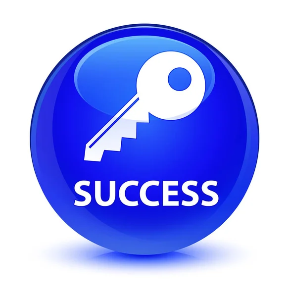 Başarı (anahtar simgesi) cam gibi mavi yuvarlak düğmesi — Stok fotoğraf