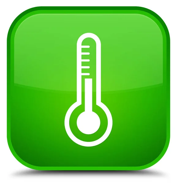 Ícone do termômetro botão quadrado verde especial — Fotografia de Stock