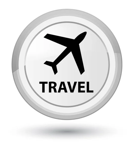 Seyahat (uçak simgesi) baş beyaz yuvarlak düğmesi — Stok fotoğraf