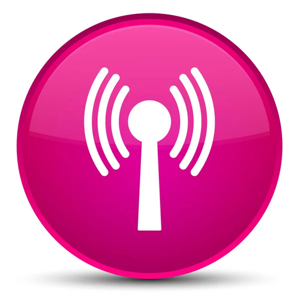 무선랜 네트워크 아이콘 특별 한 핑크 라운드 버튼 — 스톡 사진