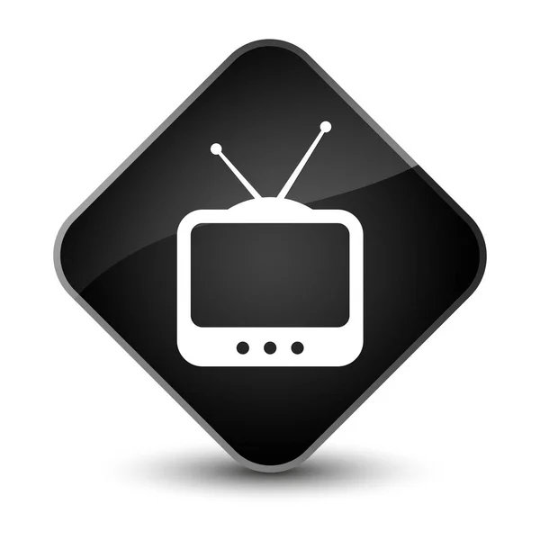 Przycisk elegancki czarny diament ikona TV — Zdjęcie stockowe