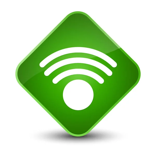 Ícone Wifi elegante botão diamante verde — Fotografia de Stock