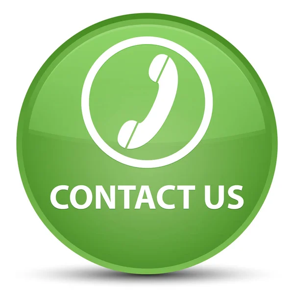 Contacte-nos (ícone do telefone) botão redondo verde suave especial — Fotografia de Stock