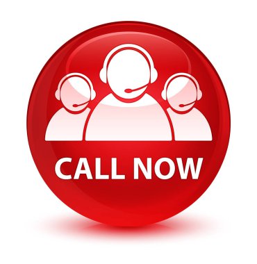 (Müşteri bakım ekibi simgesi) cam gibi kırmızı yuvarlak şimdi düğme