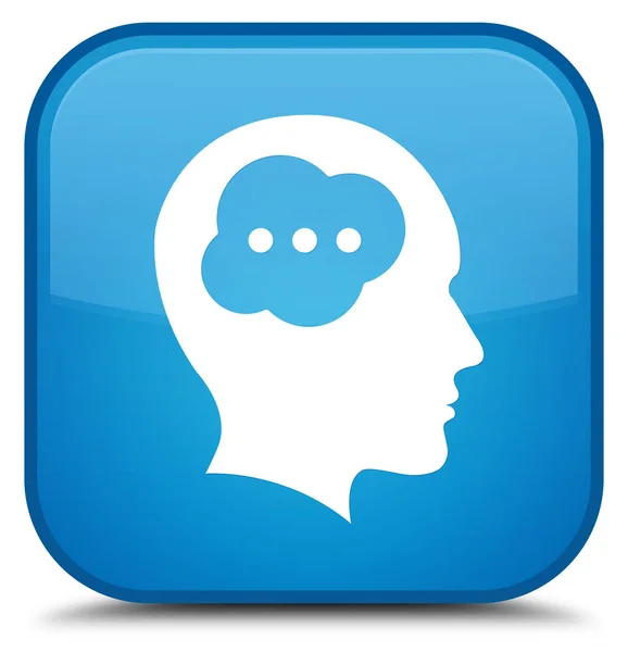 Brain head icon special cyan blue square button — Stock Photo, Image