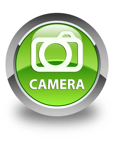 カメラ光沢のある緑色の丸ボタン — ストック写真