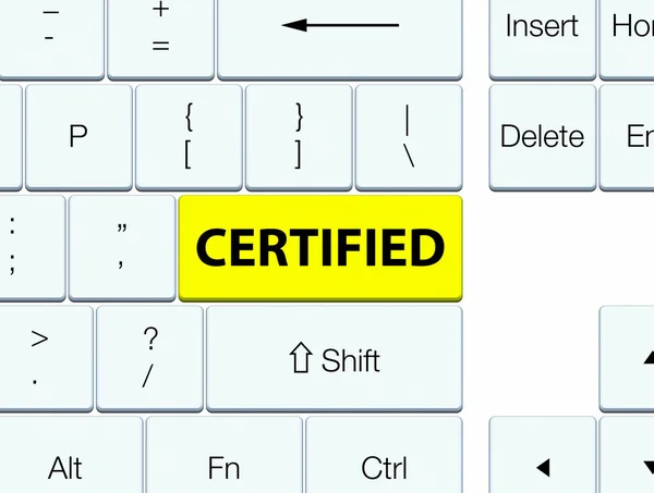 Botão de teclado amarelo certificado — Fotografia de Stock