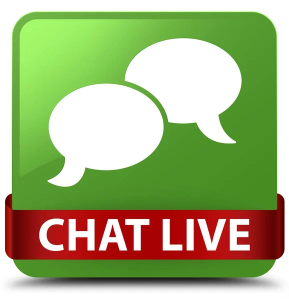 Chat live soft green square button red ribbon in middle — Stock Photo, Image
