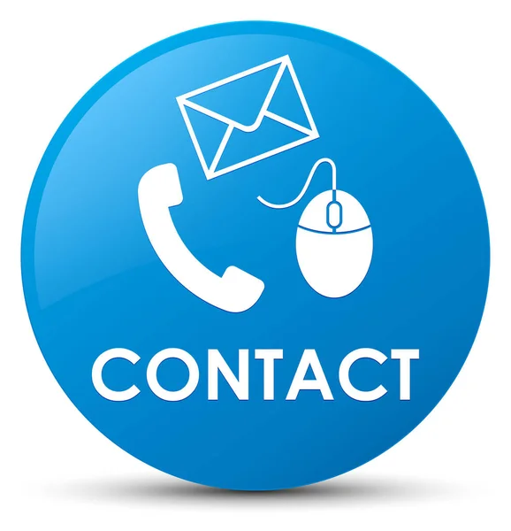 İletişim (telefon e-posta ve fare simgesi) camgöbeği mavi yuvarlak düğmesi — Stok fotoğraf
