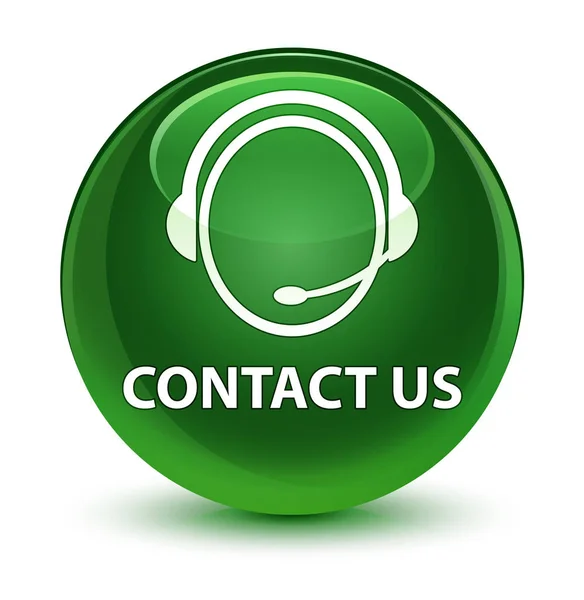 Зв'язатися з нами (іконка догляду за клієнтами) скляна м'яка зелена кругла кнопка — стокове фото