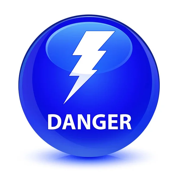 Tehlike (elektrik simgesi) cam gibi mavi yuvarlak düğmesi — Stok fotoğraf