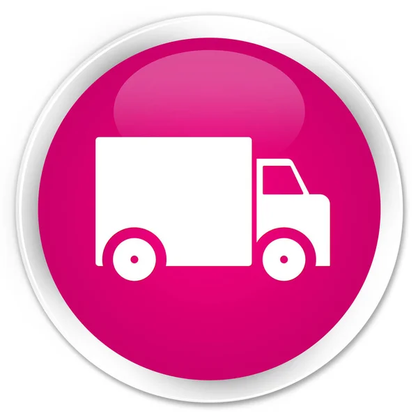 Ícone de caminhão de entrega botão redondo rosa premium — Fotografia de Stock