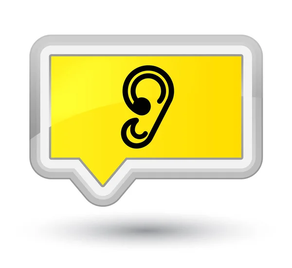 Ícone de ouvido botão de banner amarelo primo — Fotografia de Stock