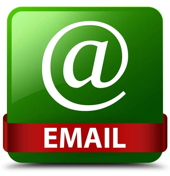 Ηλεκτρονικού ταχυδρομείου (διεύθυνση εικονίδιο) πράσινο τετράγωνο κουμπί κόκκινη κορδέλα στη μέση — Φωτογραφία Αρχείου