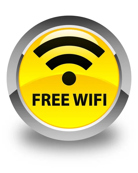 Wifi gratuit bouton rond jaune brillant — Photo