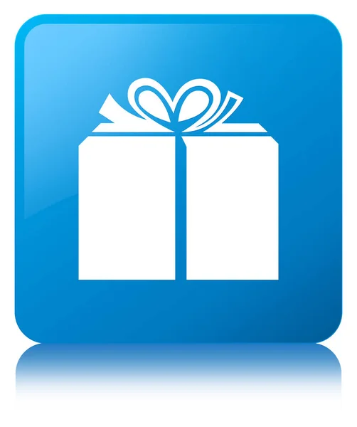 Gift box icon cyan blue square button — Stock Photo, Image