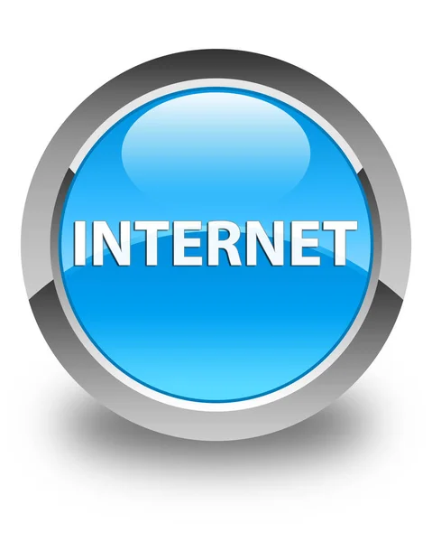 Internet hochglanz cyanblau runder Knopf — Stockfoto