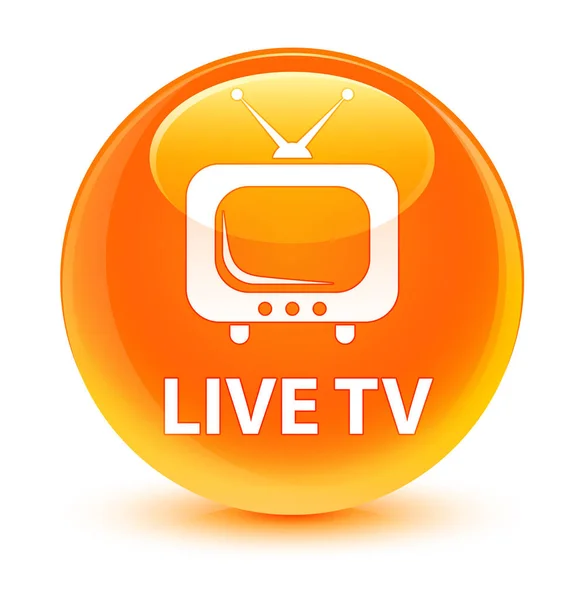 Live tv glassy orange round button — Stock Photo, Image
