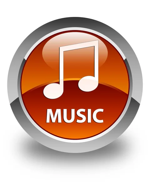 Música (ícone de melodia) botão redondo marrom brilhante — Fotografia de Stock