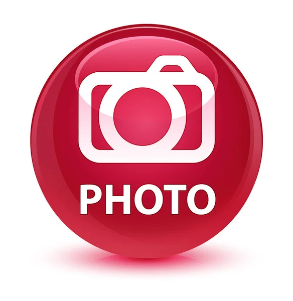 Foto (camerapictogram) glazig roze ronde knop — Stockfoto