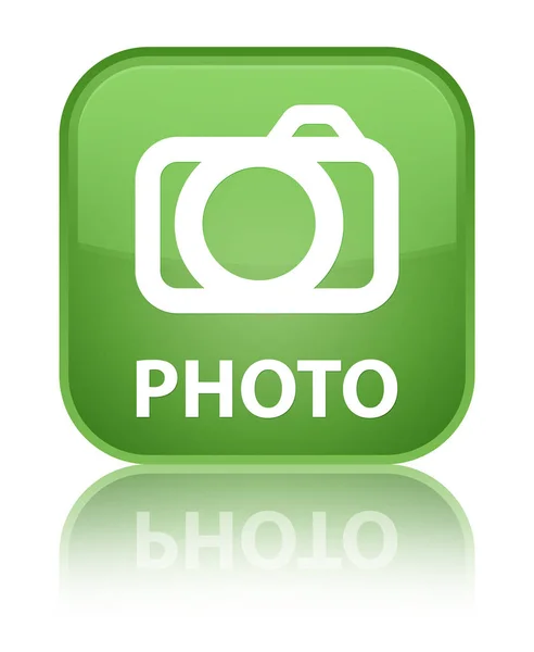 Fotoğraf (kamera simgesi) özel yumuşak yeşil kare düğme — Stok fotoğraf