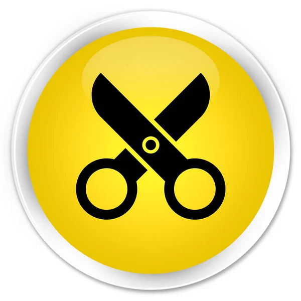 Tijeras icono premium botón redondo amarillo — Foto de Stock