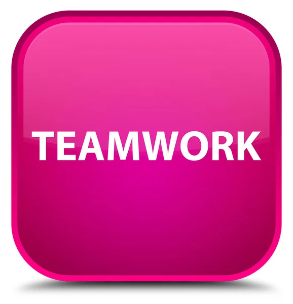 Trabalho em equipe botão quadrado rosa especial — Fotografia de Stock