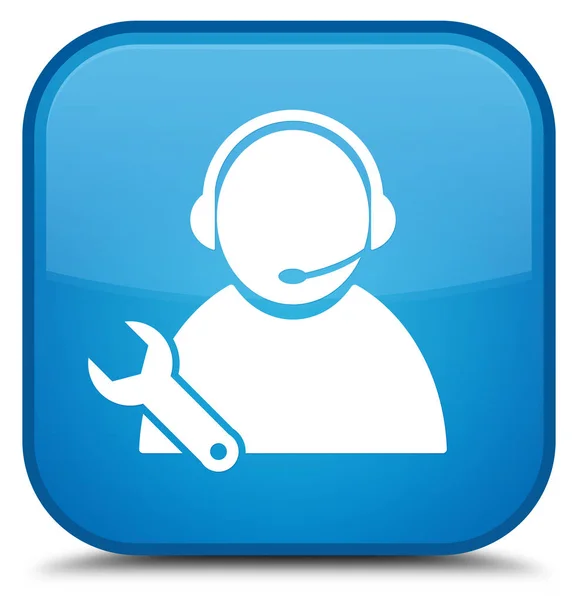 Icono de soporte técnico especial botón cuadrado azul cian — Foto de Stock