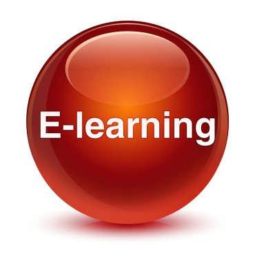 E-öğrenme eğitim camsı kahverengi yuvarlak düğmesi