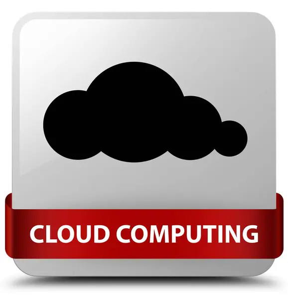 Cloud Computing weißer quadratischer Knopf rotes Band in der Mitte — Stockfoto