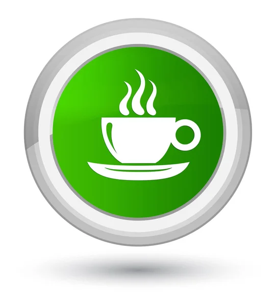 Taza de café icono primer botón redondo verde — Foto de Stock