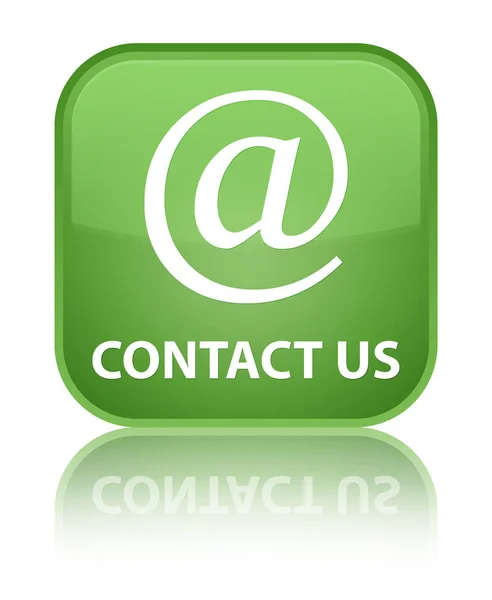 Skontaktuj się z nami (ikonę adres email) specjalny miękki zielony przycisk kwadratowy — Zdjęcie stockowe