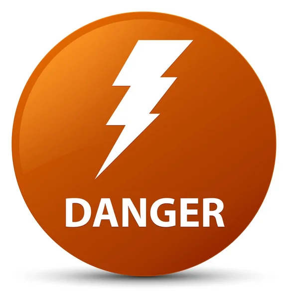 Veszély (villamos energia ikon) barna, kerek gomb — Stock Fotó