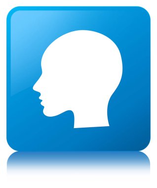 Baş kadın yüz simgesi mavi mavi kare düğme