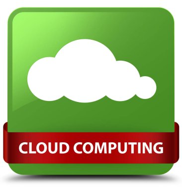 Bulut bilgi işlem yumuşak yeşil kare düğme kırmızı kurdele orta