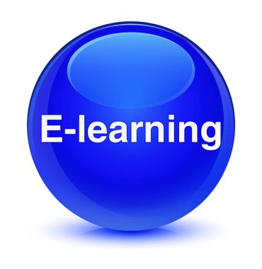 E-öğrenme eğitim camsı mavi yuvarlak düğmesi