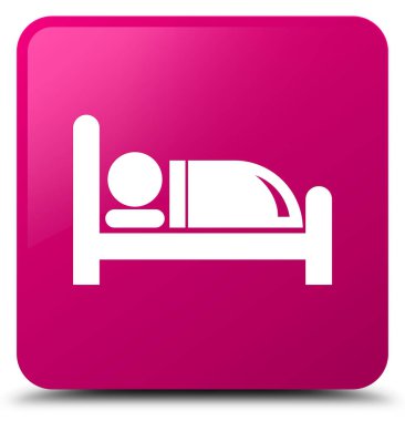 Otel yatak simgesi pembe kare düğme