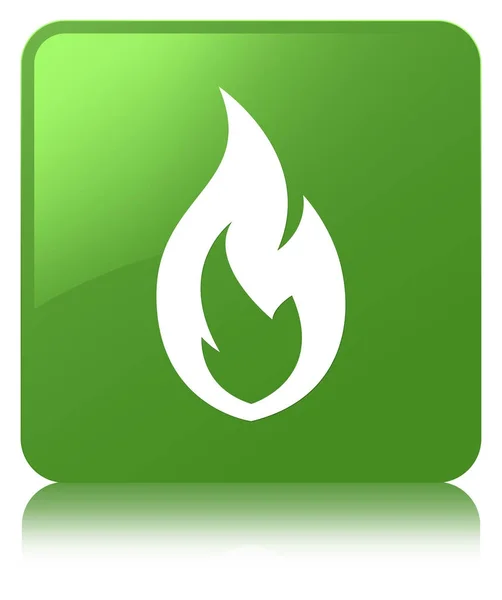 Brand vlam zachte groene vierkante knoop van het pictogram — Stockfoto