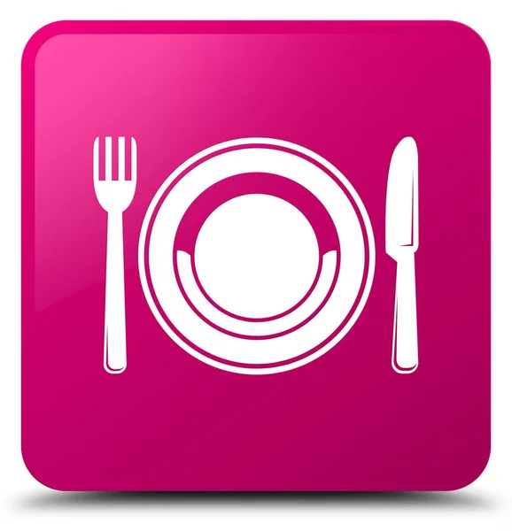 Food plate icon pink square button — Stock Photo, Image