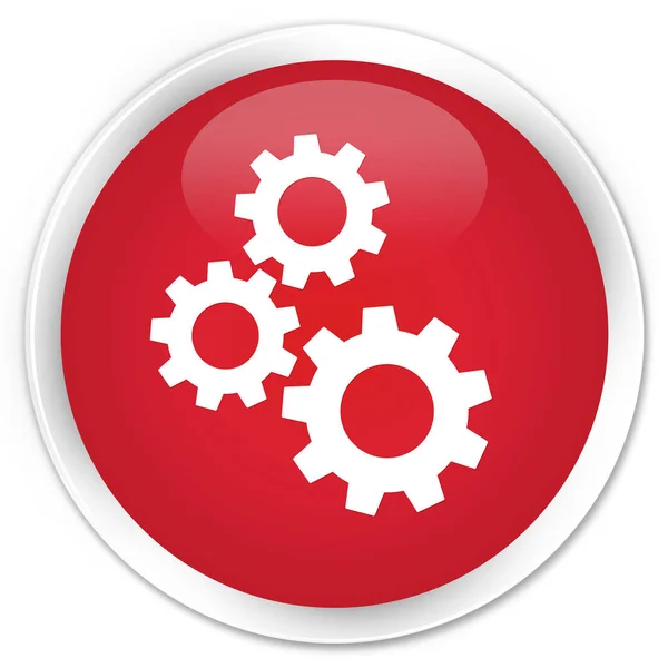 Gears icon premium red round button — Stock Photo, Image