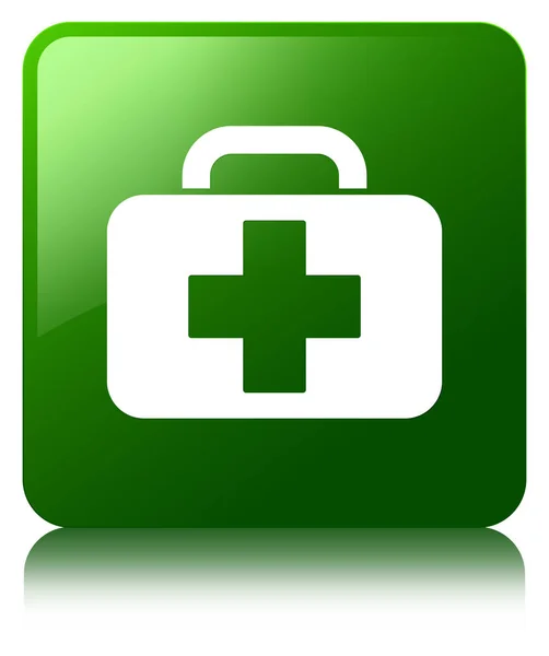 İlk yardım çantası simgesi yeşil kare düğme — Stok fotoğraf