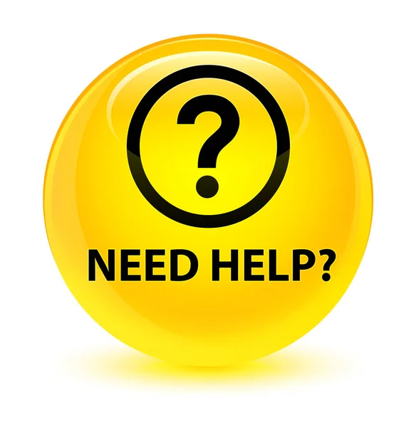 Necesita ayuda (icono de la pregunta) botón redondo amarillo vidrioso — Foto de Stock