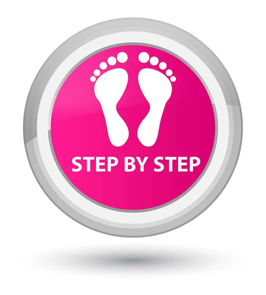 Step by step (footprint icon) prime pink round button — Stock Photo, Image